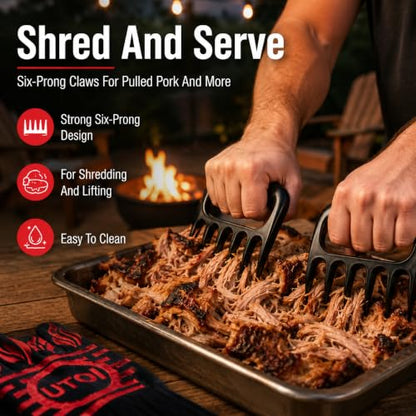 BBQ Grill Gloves Kit - 1472°F Heat Resistant BBQ Gloves, Meat Shredder Claws & Silicone Basting Brush for Fire Pit, Campfire, Grilling & Outdoor Cooking - color: Bbq Grill Gloves Kit