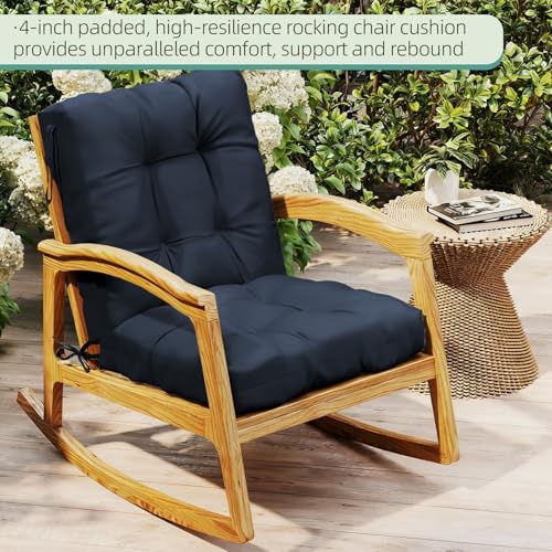 Outdoor Chair Cushions 42x21x4 Inch Set of 2, Dark Blue | Patio Cushions for Dining Rocking Chairs, High Back Soft Seat Pad with Ties, Waterproof Fade Resistant, Indoor Outside Use - color: Dark Blue