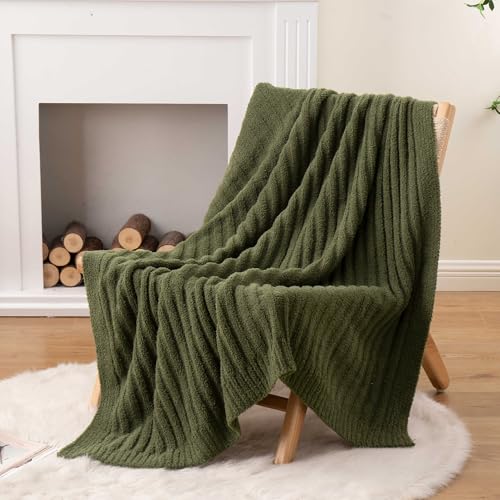 BATTILO Olive Green Throw Blankets for Couch, Fluffy Soft Plush Knit Throw Blankets, Cozy Warm Lightweight Green Blanket for Bed, Sofa, Travel, 50"x60" - color: Olive Green