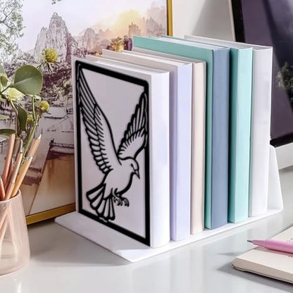 5.3"x4.3"x7.9" Metal Bookends, Heavy Duty Book Ends for Shelves | Pigeon Theme Cast Iron Book Supports, 1 Pair Decor Stoppers for Desk, Library, Office & Home Shelves - style: Pigeon