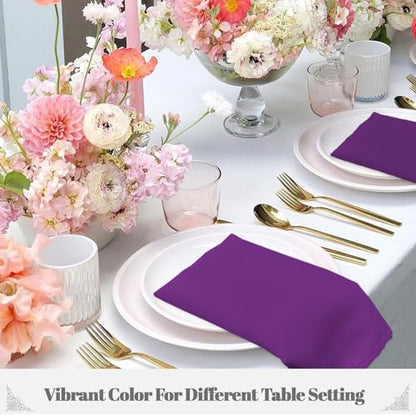PLOYMONO Eggplant Cloth Napkins - 8 Pack 17" x 17" Polyester Dinner Napkins | Heavy Duty 180 GSM Cloth Napkins with Hemmed Edges - Great for Restaurants, Weddings, Parties, Banquets Dinner - color: Eggplant
