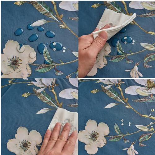 Pioggia Vinyl Tablecloth with Flannel Backing - Waterproof, Oil-Proof, Easy to Clean -Plastic Table Cloth - Perfect for Dining Tables, Kitchen Tables, Parties (Blue Flower, 54×72 Inch Rectangular) - color: Blue Flower, size: 72" x 54" (Rectangular)