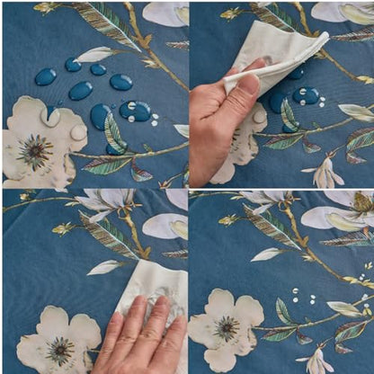 Pioggia Vinyl Tablecloth with Flannel Backing - Waterproof, Oil-Proof, Easy to Clean -Plastic Table Cloth - Perfect for Dining Tables, Kitchen Tables, Parties (Blue Flower, 54×72 Inch Rectangular) - color: Blue Flower, size: 72" x 54" (Rectangular)