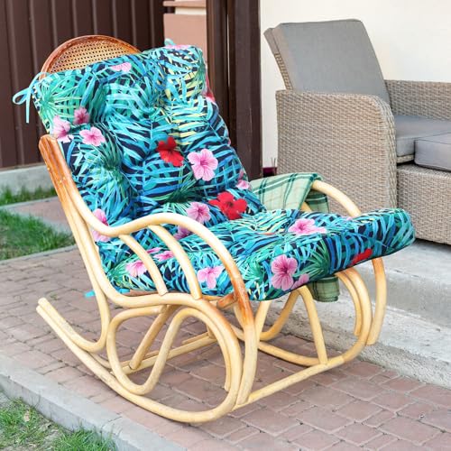 Hoteam 4 Set Outdoor Patio Chair Cushions 20 x 42 in Deep Seat Waterproof Patio Cushions Set for Furniture Replacement Removable Seat and Back (Palm) - style: Palm