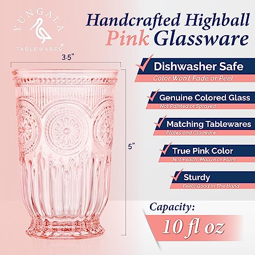 Pink Highball Glasses Set of 6 Tall Drinking Glasses 10 oz - color: Pink, size: Tall