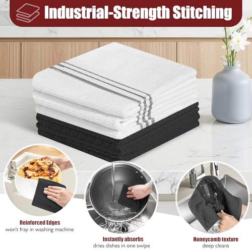 Oven Mitts and Pot Holder Sets with Silicone Grip, 500°F Heat Resistant-6 Pack Dishcloth/Dish Towels for Kitchen 100% Cotton-Value Kitchen Essentials for Cooking, Baking, Grilling-Black - color: Black