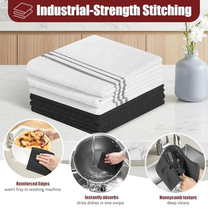 Oven Mitts and Pot Holder Sets with Silicone Grip, 500°F Heat Resistant-6 Pack Dishcloth/Dish Towels for Kitchen 100% Cotton-Value Kitchen Essentials for Cooking, Baking, Grilling-Black - color: Black