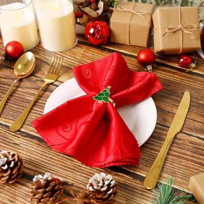 Christmas Tree Napkin Rings Set of 12, Evergreen Xmas Tree Napkin Ring Holders Serviette for Banquet,Dinner Table Decor, Family Dinner, Weddings(Green Xmas Tree) - style: Green Xmas Tree