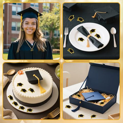 JUNEBRUSHS 50 Pcs Mini Graduation Cap Miniature Resin Grad Caps Black Graduation Cap Confetti Mini Resin Graduation Hat for Graduation Filler Crafts Cake Home Party Table Decor - style: Graduation Cap Style