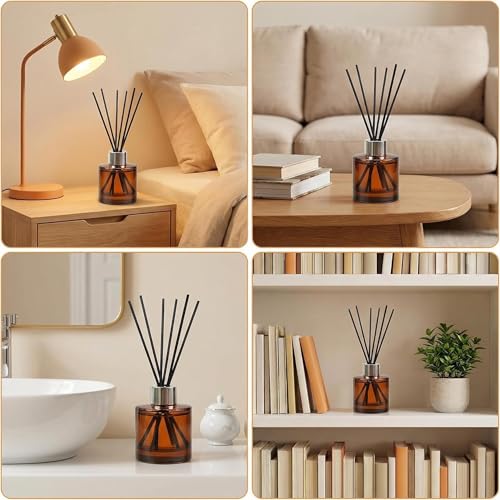 2 Pcs Empty Glass Aromatherapy Diffuser Bottles Essential Oils Containers Flower Bud Vases DIY Replacement Aromatherapy Diffuser Crafts Perfect for Home Fragrance Bathroom Decoration(Amber)