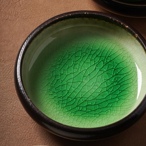Uaral Japanese Salad Plate,Plates and Bowls Set,Stoneware Dish Set,Appetizer Plates Set of 4,5.5inch,14oz(Crack Green) - color: Crack Green