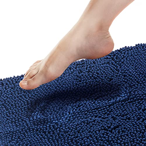 Bathroom Rugs, Extra-Thick Memory Foam Bath Mat, Ultra-Soft Chenille Microfiber, Highly Absorbent, Machine Washable, Shaggy Bath Mats for Bathroom, Non-Slip (27"x47") Navy Blue - color: Navy Blue, size: 2'3" x 3'11" (Rectangular)