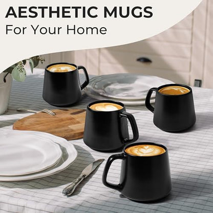 MIAMIO - Coffee Mugs Set of 4, Ceramic Mug (14oz) - Luxe (Black) | Large Ceramic Coffee Mugs for Cappuccino, Tea and Espresso, Tea / Coffee Mug 4-Piece Set, Cup Set - dishwasher safe - color: Black Series