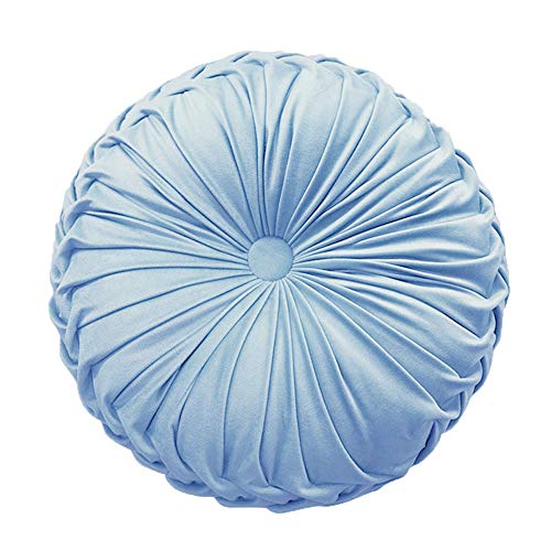 Teieas Round Throw Pillow Velvet Pleated Round Pillow Cushion Light Blue | Boho pumpkin bed decoration pillows,for bedroom,couch,chair,sofa,car,home 14.96'' - color: Blue