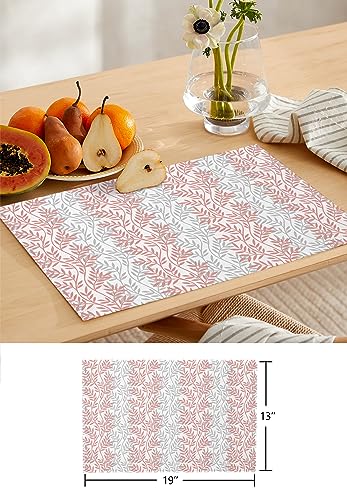 Table Runner and Placemats Set of 4 Tree Branch Decorative Dining Table Runner with Matching Placemats Pink Grey Table Decor for Kitchen Dining Room and Everyday Use 13x90in - size: 13"x90"+4pcs