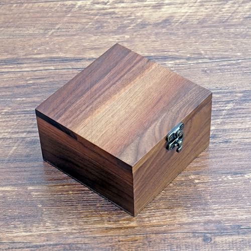 Handcrafted Walnut Wood Keepsake Box – 4.3 x 4.3 x 2.5 inch – Jewelry, Watch & Gift Storage Box – Rustic Wooden Box for Wedding, Birthday, Christmas - color: Walnut Box-XPFH-11*11CM