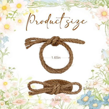 Handmade Bow Napkin Rings Set of 12, Rustic Boho Jute Rope Napkin Ring | Farmhouse Bow Knot Napkin Buckles for Wedding, Thanksgiving, Christmas & Home Table Decor - size: 12