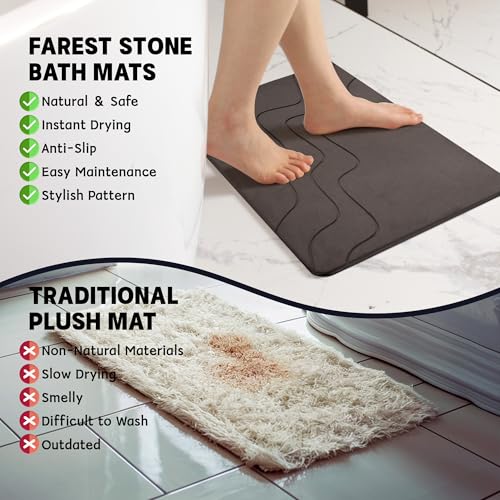 Stone Bath Mat-Diatomaceous Earth Bath Mat Fast-Drying Stone Drying Mat Super Absorbent Diatomite Mats for Bathroom, Dish Drying, Bathtub,Grey Wave,2 Pack - color: Grey Wave-24*16-2 Pack