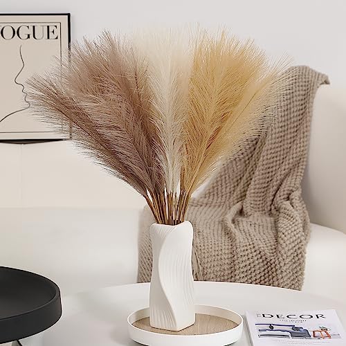 Wertuirk 60pcs Pampas Grass Decor，24 Inch Artificial pompas Boho Home Decor | Small Faux Pompous Grass for Table Centerpieces, Wedding and Baby Shower Decorations (Taupe & Beige & Khaki) - color: A Taupe & Beige & Khaki, size: 60 Pieces