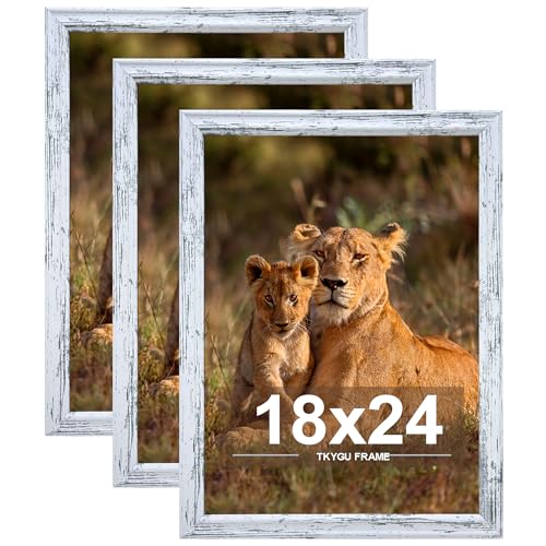 18x24Picture Frame set of 3, Woode Frame Rustic White, Vertical -Horizontal Wall Hanging Large Studio Gallery Poster Frame for Photos, Posters - Art Prints best gift - color: Rustic White -3PCS, size: 18X24in