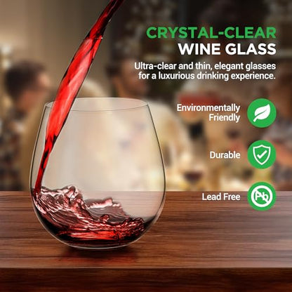 NutriChef 15 Oz Stemless Wine Glasses - Set of 12, Ultra Thin, Shatter-Resistant, Dishwasher Safe, Hand Blown - Gift for Wine Lovers, 2 PACK, 24 Glasses - style: 2XClear