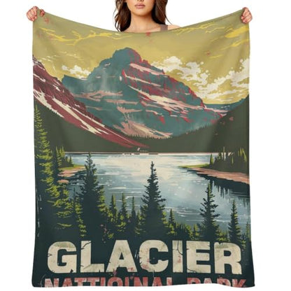 Mid Century Glacier National Park 03 Flannel Blankets Fleece Soft Throw Lightweight Plush Gifts for Couch, Bed, Cozy Sofa Plush, Chair, Lovers 30x40in（75x100cm） - color: Style, size: 30x40in（75x100cm）