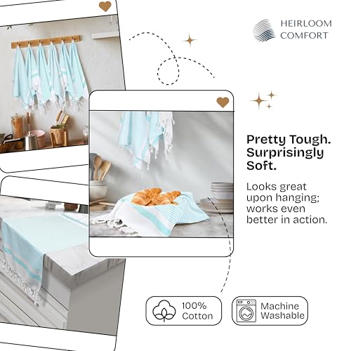 Aqua Blue Turkish Kitchen Towels 16x26 Inch, 3 Pack, 100% Cotton, Super Absorbent, Fast Dry, Machine Washable, Dish Towel with Tassels for Drying Dishes, Cleaning, Everyday Use - color: Aqua Blue, style: 3 Pack