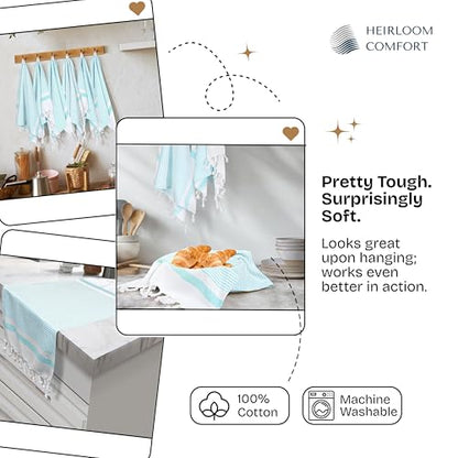 Aqua Blue Turkish Kitchen Towels 16x26 Inch, 3 Pack, 100% Cotton, Super Absorbent, Fast Dry, Machine Washable, Dish Towel with Tassels for Drying Dishes, Cleaning, Everyday Use - color: Aqua Blue, style: 3 Pack