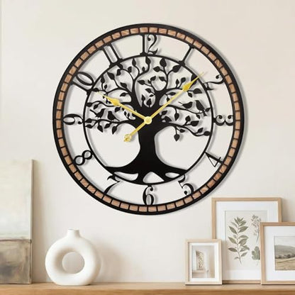 32" Farmhouse Bird Branch Wall Clock with Metal Tree Design | Bird branch accent with quiet movement, hardware included, 1 AA battery not included; approx. 10 lb for wide feature walls - color: Arab, size: 32'' x 32''