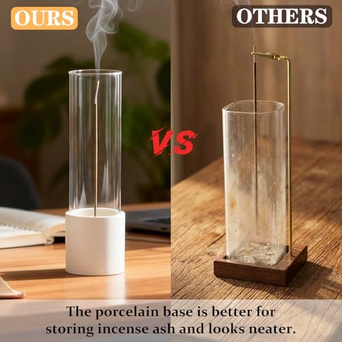 CEREMONY Incense Holder, Ceramic Incense Holder for Sticks with Glass Ash Catcher, Anti-ash Incense Burner with 20 Incense Sticks and a Ash Brush for Meditation Yoga Spa Room Decor