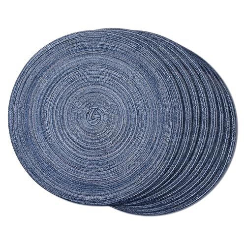 FunWheat Round Braided Placemats Set of 8 Place mats for Dining Tables Woven Heat Resistant Table Mats 15 inch(E Klein Blue, 8pcs) - color: Multi Blue, size: 8pcs