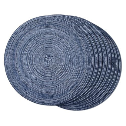 FunWheat Round Braided Placemats Set of 8 Place mats for Dining Tables Woven Heat Resistant Table Mats 15 inch(E Klein Blue, 8pcs) - color: Multi Blue, size: 8pcs