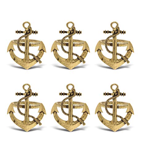 Gold Napkin Rings Set of 6 - Elegant Metal Gold Napkin Holder Ring Bands, Fancy Table Centerpiece Napkin Rings for Holiday Family Dinner, Birthday Party, Wedding Decorations - Anchor - style: Gold - Anchor