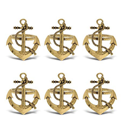 Gold Napkin Rings Set of 6 - Elegant Metal Gold Napkin Holder Ring Bands, Fancy Table Centerpiece Napkin Rings for Holiday Family Dinner, Birthday Party, Wedding Decorations - Anchor - style: Gold - Anchor