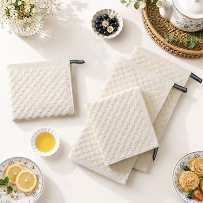 Homaxy 100% Cotton Terry Dish Cloths, 12"x12", 6-Pack, Beige | Ultra Soft Absorbent Dish Towels with Hanging Loop, Pineapple Grid Designed - color: Beige, size: 12 x 12 - 6 Pack
