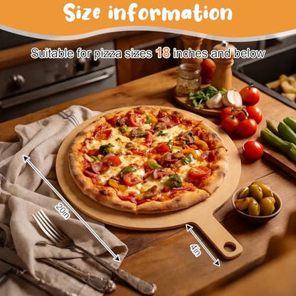 Lounsweer 24" × 20" Round Pizza Board with Handle, Wood Fiber Pizza Peel, Non-slip Cutting & Serving Board, Heavy Duty Wooden Serving Tray for Baking, Charcuterie & Kitchen Use - size: 20 Inches