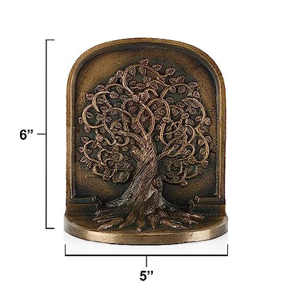 Tree of Life Bookends, Antique Brass, 2 Decorative Bookends for Shelves or Bookcase, Cast Iron, Non-Skid Heavy Bookends, Home Décor Gift