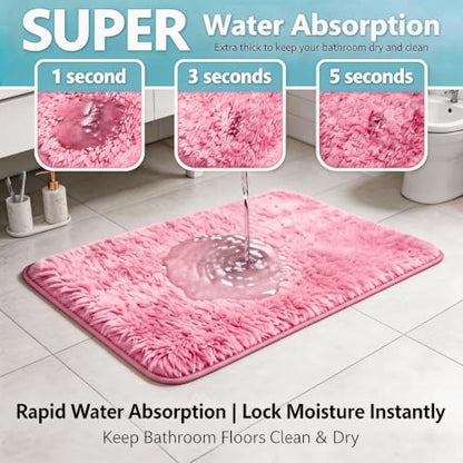 Shaggy Bathroom Rugs Set Plush Velvet Bath Rugs Non-Slip Bath Mat Set 3 Piece,Washable Mats,Absorbent Shaggy Rugs Super Soft U-Shaped Toilet Rug,Bahroom Carpets for Bathroom,Tub,Shower(Light Pink - color: Light Pink