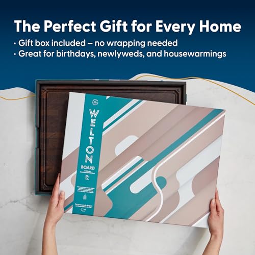 Sonder Los Angeles Welton Cutting Board, End Grain Walnut, 20x15x1.5 in | Made in USA, Non-toxic, Non-Slip Feet, Juice Groove, Built-in Handles, Reversible, Gift Box Included, Large 10.4 lbs - color: Welton | Black Walnut | End Grain