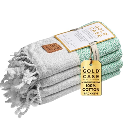 Gold CASE Turkish Hand Towels for Bathroom Set of 4 – 20 x 40'' – 100% Cotton Bathroom Towels – Aphrodite Kitchen Small Towel for Spa, Face, Tea & Dishcloth – Decorative Patterned Weave – Aqua - color: Aqua, size: Aphrodite Hand Towel