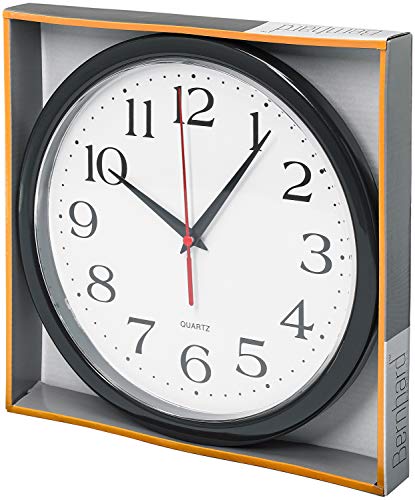 Bernhard Products Black Wall Clock Silent Non Ticking 10 Inch Quality Quartz Battery Operated Round Easy to Read Home/Office/Kitchen/Classroom/School Clock Sweep Movement - size: 10 Inch