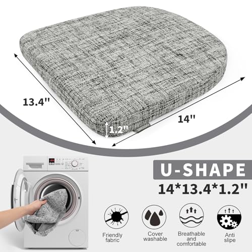 SINOSSO Memory Foam 14" Metal Chair Cushions 4 Pcs, Modern Interwoven Style Magnetic Chair Pads for Dining Kitchen Cafe Bistro Stackable Chair (U-Shape, White-Gray, 4) - color: White
