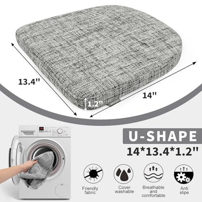 SINOSSO Memory Foam 14" Metal Chair Cushions 4 Pcs, Modern Interwoven Style Magnetic Chair Pads for Dining Kitchen Cafe Bistro Stackable Chair (U-Shape, White-Gray, 4) - color: White