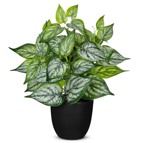 Villa Como 14.5" Artificial Plants Indoor Home Decor Small Faux Plant | Silk Fake Potted Plants for Shelves Desks Living Room Office, Decorative Faux Potted Greenery Tropical House Plant - color: #Green Mix White