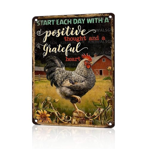 Chicken Metal Sign Chicken Coop Metal Decor Start Each Day Tin Signs Vintage Farmhouse Poster Rustic Wall Decor For Home Farm Poultry House Fence Kitchen Fence Porch Office Cafe 16 * 12 In - color: Vintage Chicken Tin Sign 3, size: 30X40cm(12*16in)