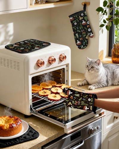Miss Adola Cotton Oven Mitts and Pot Holders Sets, Forest Charm | Heat-resistant up to 350°F, Pure Cotton, Quilted Contact Surface, Stylish Design, with Hanging Loop, Ready to Gift Package - color: Forest Charm