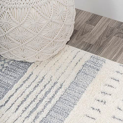 JONATHAN Y Geometric High-Low Cream/Gray Runner Rug 2X8 ft, Kerstin for Living Room, Bedroom, Kitchen, Office, Easy-Cleaning, High Traffic, Pet-Friendly, Non-Shedding SNT100A-28 - size: 2'2" x 8' (Runner)