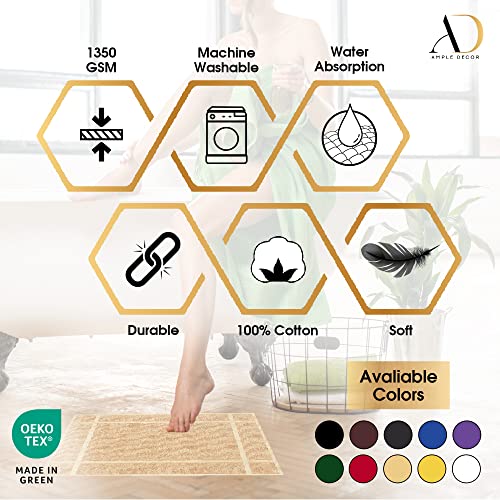 100% Cotton Bath Mat 24x17 Inches, 1350 GSM Thick Plush, Soft Absorbent, Oeko-Tex Certified, Durable Construction- Navy - color: Navy