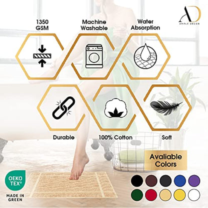 100% Cotton Bath Mat 24x17 Inches, 1350 GSM Thick Plush, Soft Absorbent, Oeko-Tex Certified, Durable Construction- Navy - color: Navy
