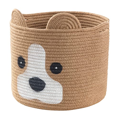 Medium Dog Woven Baskets with Handle, Dog Toy Hamper, Cotton Rope Dog Toy Storage Baskets for Pet, Animal Basket for Kids, Baby Gift Baskets for Dog Lovers, Jute - color: Jute